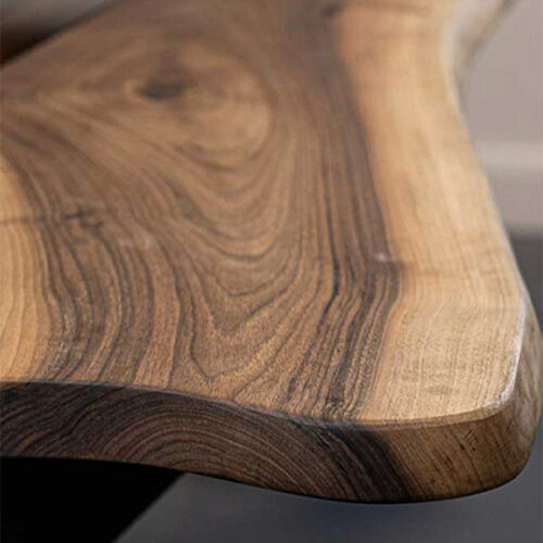 Close up view of one of many handmade oak tables made by The Oak & Pine Barn